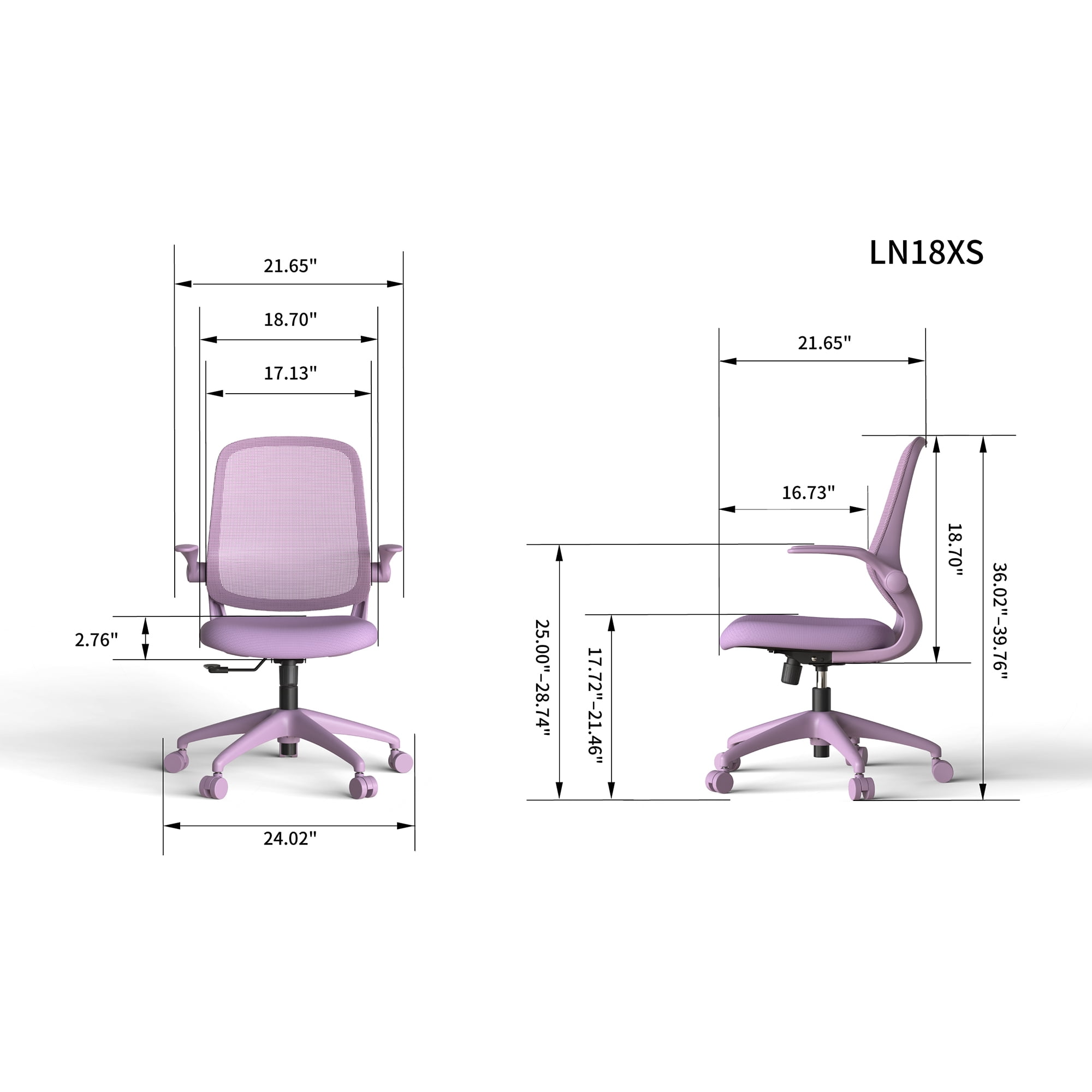 HOQBN Ergonomic Office Chair with Flip-Up Armrests, Breathable Mesh Back, Integrated Molded Foam Seat, 350lb Capacity,Purple