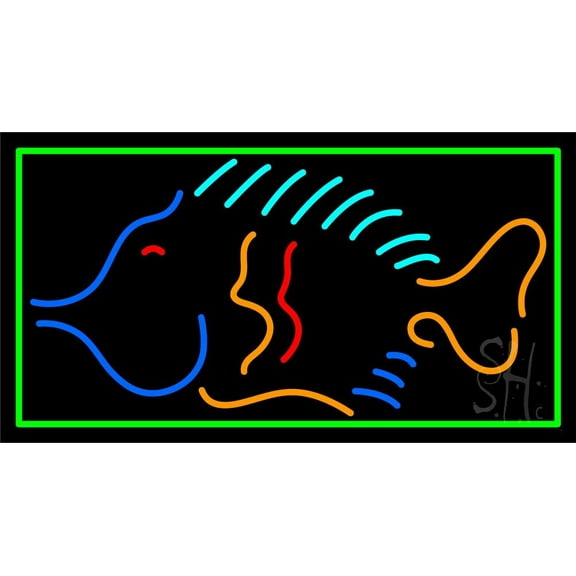 Fish With Logo 1 LED Neon Sign 20" Tall x 37" Wide - inches Black Square Cut Acrylic Backing, with Dimmer - Premium built indoor Sign for Club, Home décor, Event, Workshop, Storefront.