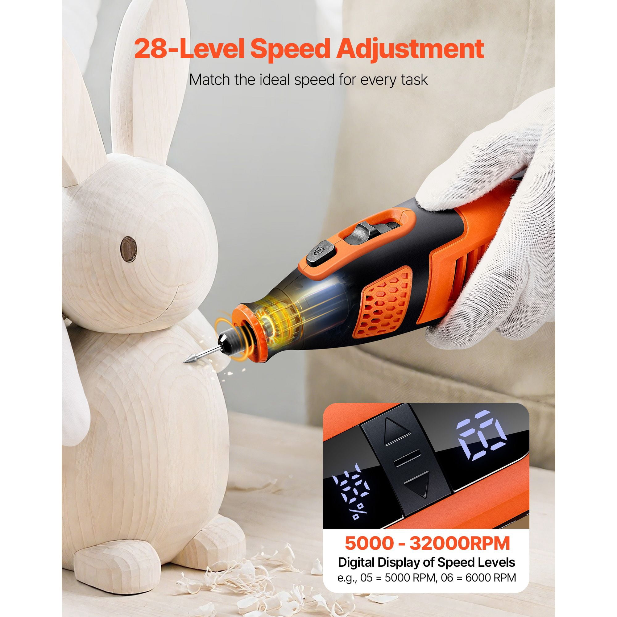 Cordless Rotary Tool Kit 119-Piece, DC12V with 28 Speeds 5000-32000 RPM, 2500mAh Battery, Digital Display, Type-C Charging for DIY Cutting Sanding Drilling