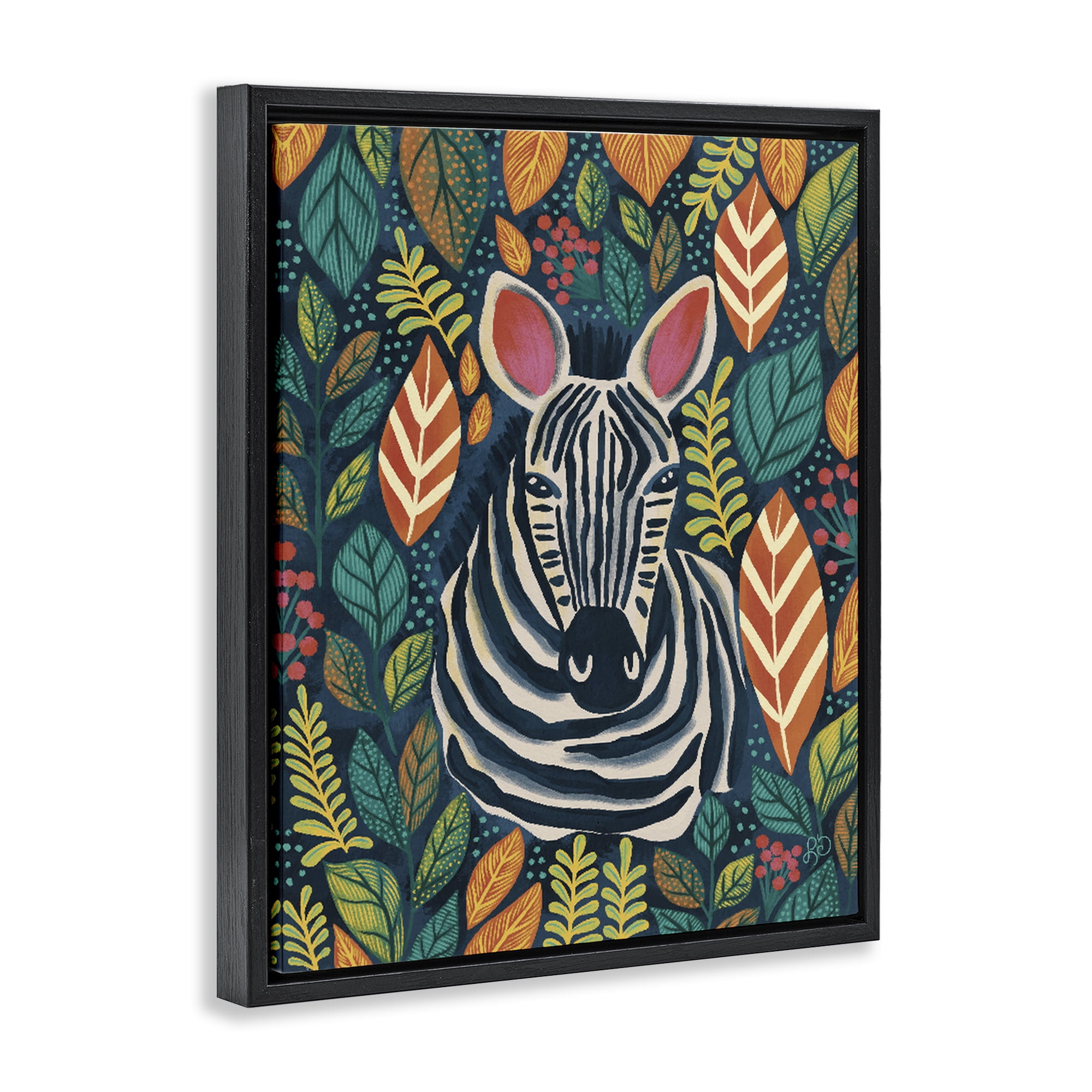 Stupell Industries Exotic Leaf Pattern Zebra Black Framed Floater Canvas Wall Art, design by Lisa R Dumm