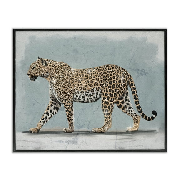 Stupell Industries Stepping Glam Leopard Animals Painting Black Framed Art Print Wall Art, 14 x 11