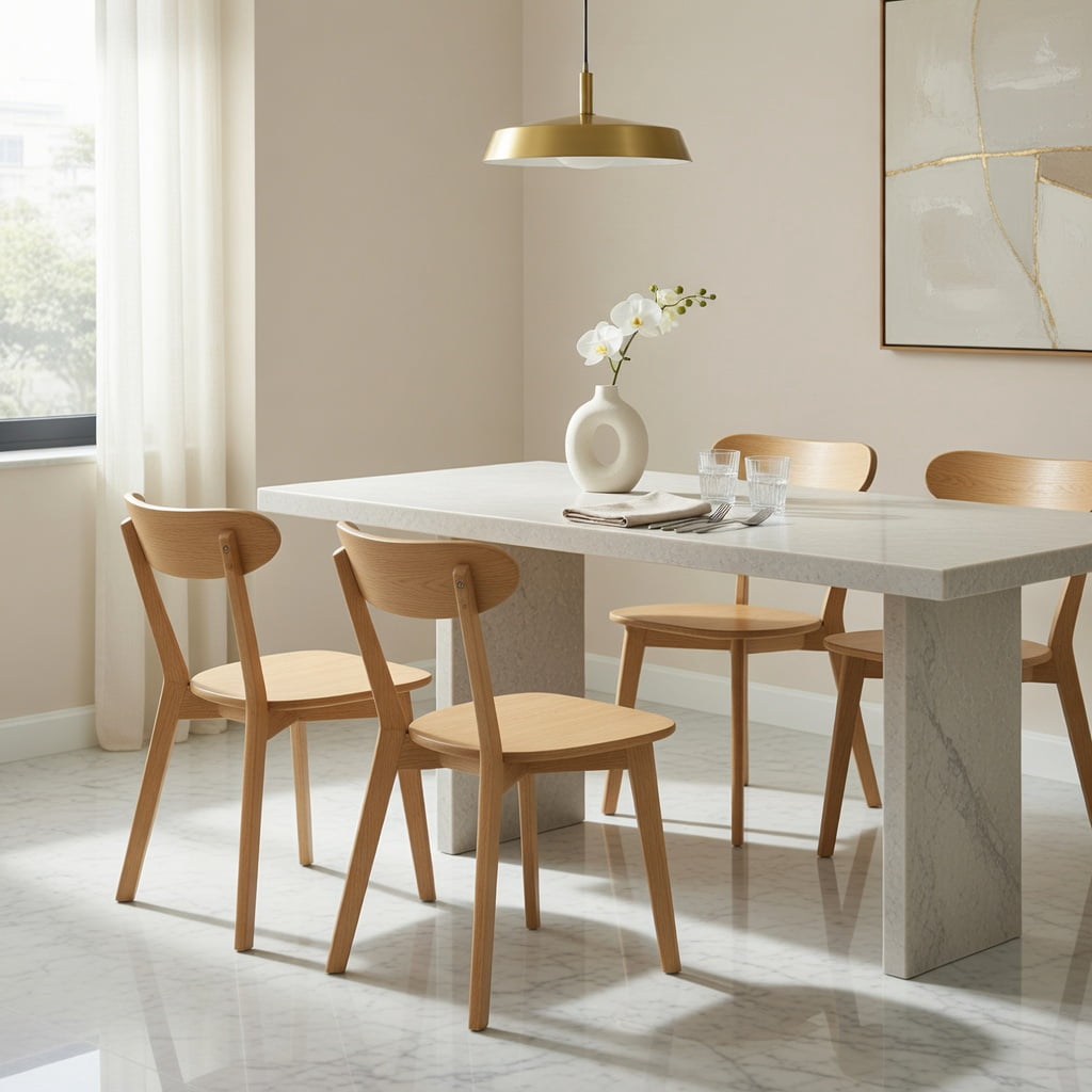 Hommoo Mid Century Modern Solid Wood Dining Chairs Set of 2, Ergonomic Curved Back, Adjustable Leveling Feet, for Dining Room, Kitchen & Living Room, Natural Wood