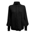 thumbnail image 3 of JUUYY Casual Knitted Sweater Tops for Women Solid Color Cable Knit Balloon Sleeve Mock Neck Sweaters Fall Winter Warm Pullover Jumpers Black L, 3 of 6