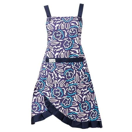 

DoubleYi Cooking Bib Oil-proof Waterproof Useful Women Printed Cooking Apron with Decorative Buttons