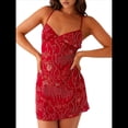 thumbnail image 3 of Vestido Corto Sin Mangas con Lentejuelas y Brillantes Diamantes de Imitación para Mujer, con Escote en V Profundo y Espalda Descubierta, Ideal para Fiestas Rojo S, 3 of 9