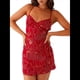 thumbnail image 3 of Vestido Corto Sin Mangas con Lentejuelas y Brillantes Diamantes de Imitación para Mujer, con Escote en V Profundo y Espalda Descubierta, Ideal para Fiestas Rojo S, 3 of 9
