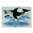 thumbnail image 1 of Funny Cutting Board, Summer Holiday Ocean Jumping Killer Whale with Sunglasses Cartoon Animal Love, Decorative Tempered Glass Cutting and Serving Board, Small Size, Black Blue, by Ambesonne, 1 of 1