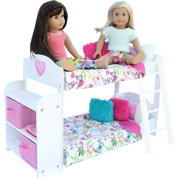Pzas Toys Doll Bunk Bed Doll Bunk Bed For 18 Inch Dolls Complete With Linens Pajamas Teddy Bear And Shelves Compatible With American Girl Doll Furniture And Accessories Walmart Com Walmart Com