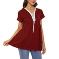 thumbnail image 3 of Pompotops Femmes T-shirt Décontracté Solide Col en V Dentelle Patchwork Manches Courtes Pull Tops, 3 of 7