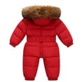 thumbnail image 4 of Ruyang Toddler Boys Girls Puffer Snowsuit Winter Warm Fuzzy Hooded Jumpsuit Quilted Down Adjustable Waist Zip Up Outfits, 4 of 5
