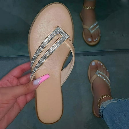 

ãyilirongyummã beige 38 slippers for women flats slippers open toe shoes beach women s flip flops rhinestone summer casual women s slipper