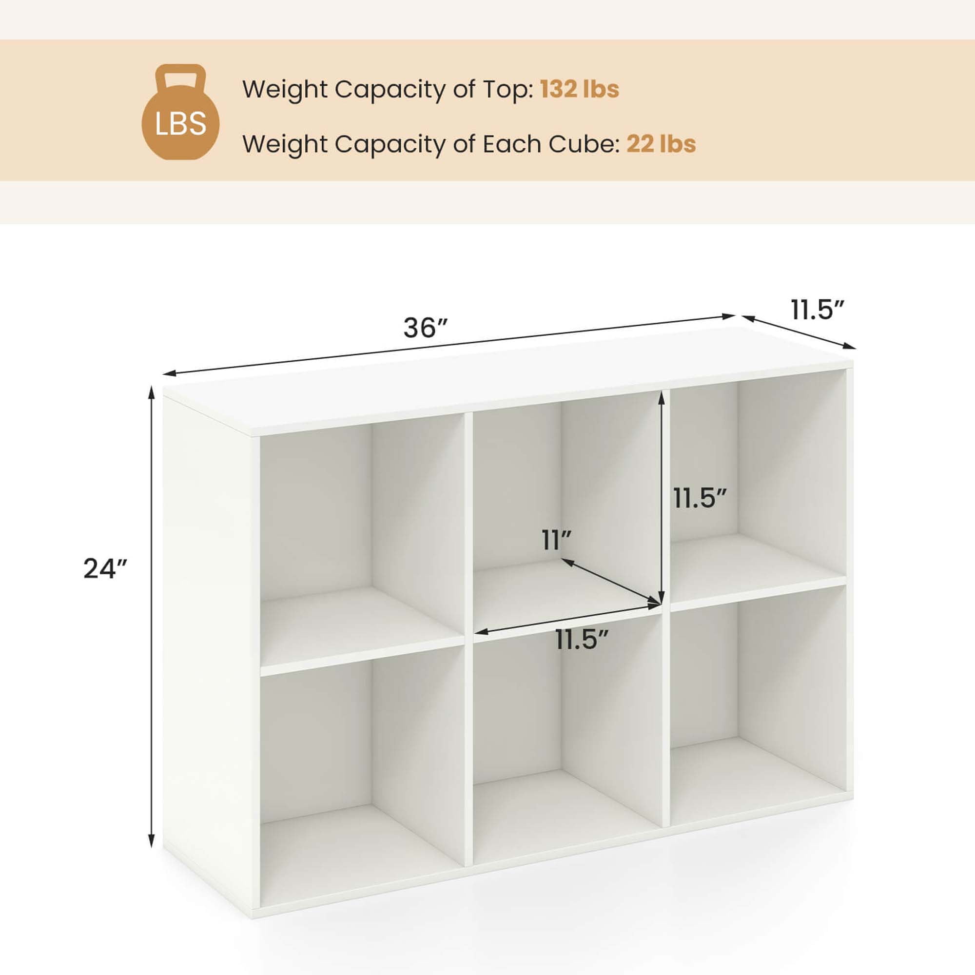 Costway 6-Cube Bookcase Modern 3-Tier Storage Organizer Horizontal Vertical Bookshelf