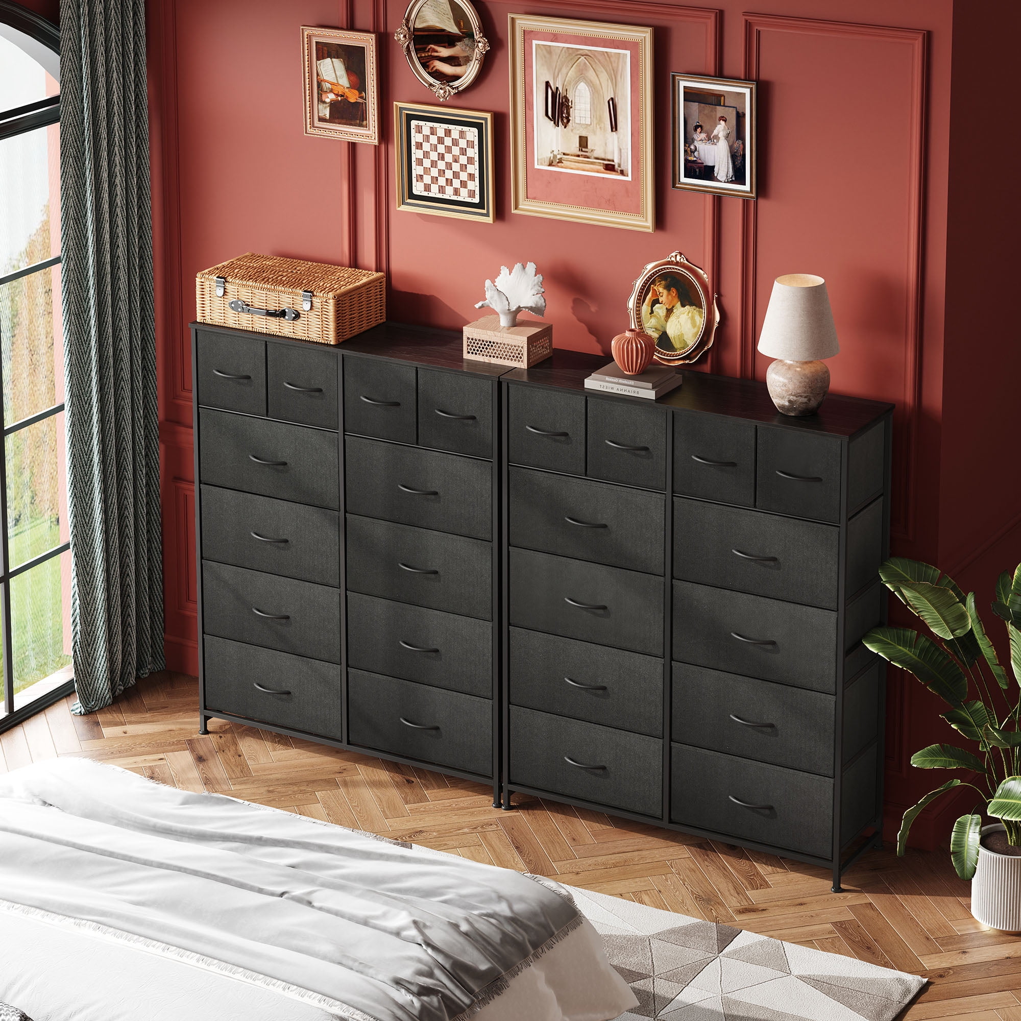GALAXHERO 12-Drawer Tall Fabric Dresser with Wood Top and Steel Frame, Storage Chest of Drawers for Bedroom, Closet, Charcoal Black