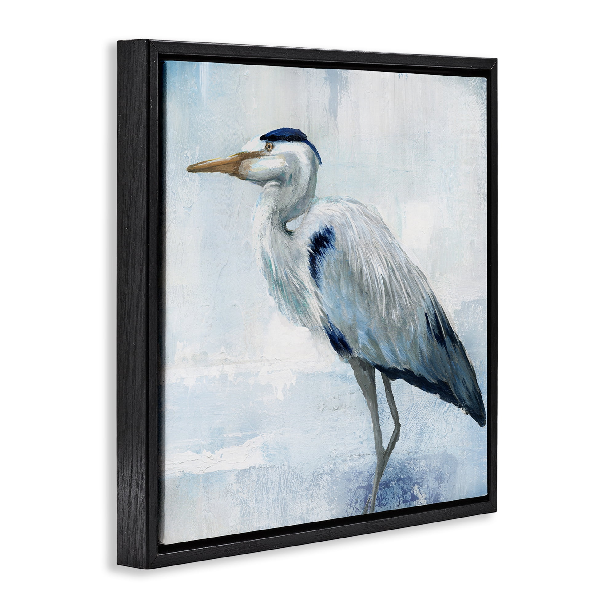 Stupell Industries Faded Blue Heron Black Framed Floater Canvas Wall Art, design by Nan