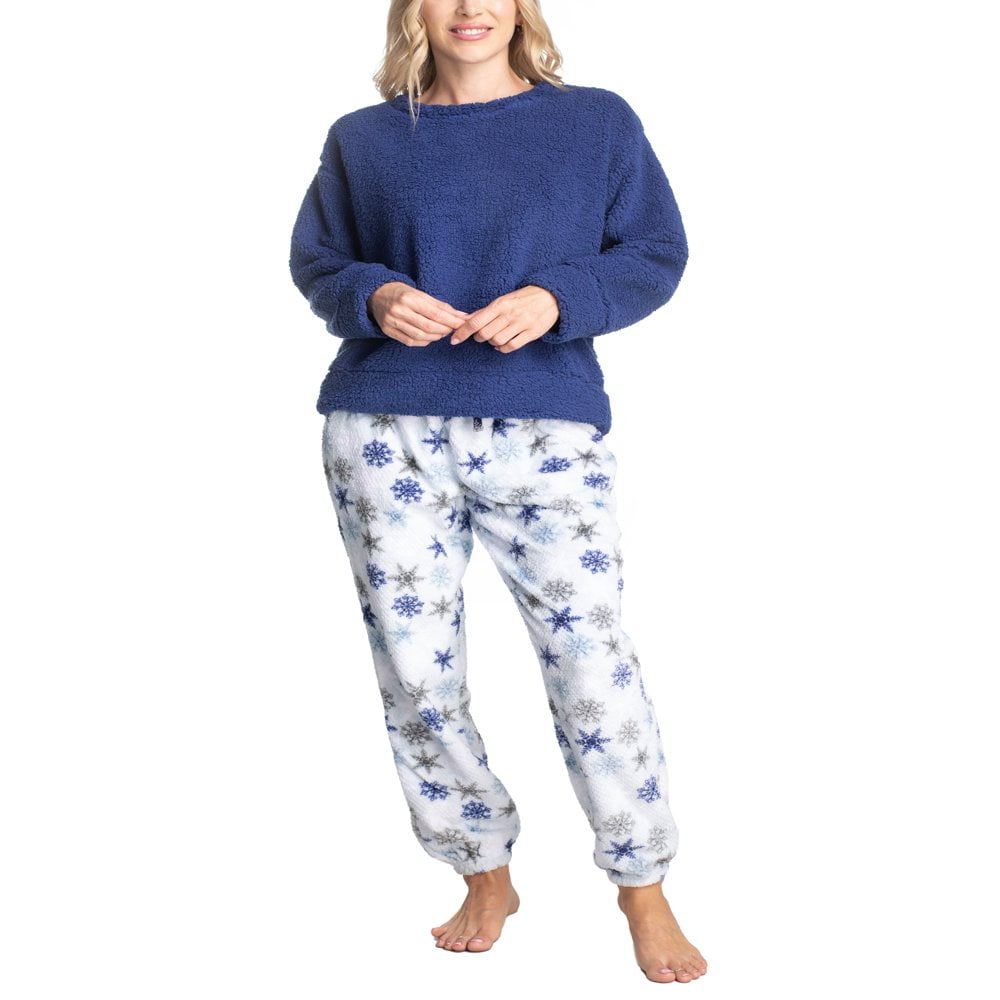 Women s and Women s Plus Sherpa Plush Pajama Set Purple Diamond Medium
