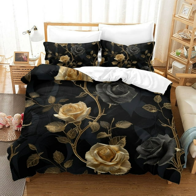 Floral Bedding Cover Set Teen Adult Colorful Quilt Cover Pillowcase Home Bedclothes,King (90"x104")