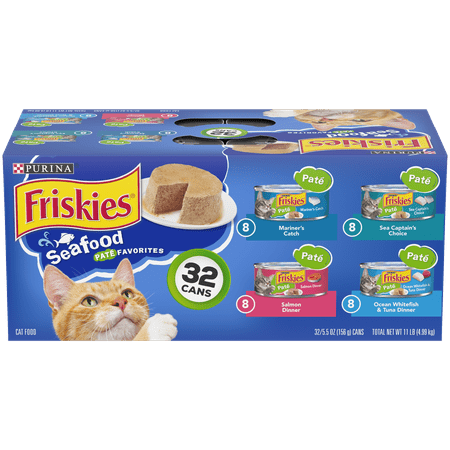 Friskies Pate Wet Cat Food Variety Pack, Seafood Favorites - (32) 5.5 oz. Cans