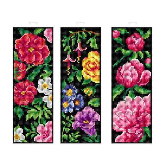 Counted cross stitch kit with plastic canvas "Bookmarks Flowers" set of 3 designs 7895