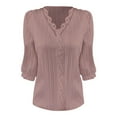 thumbnail image 4 of Tops for Women Trendy Summer DYTTDG Women's Lightweight Fashion Lace V-Neck 3/4 Sleeve T-Shirt Loose Blouses Pullover Casual Tops Rose Gold,S, 4 of 4
