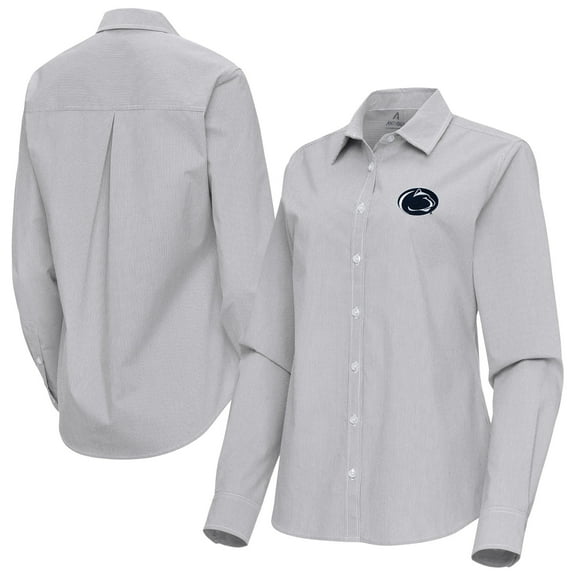 Women's Antigua Gray Penn State Nittany Lions Porter Woven Tri-Blend Long Sleeve Button-Up Shirt