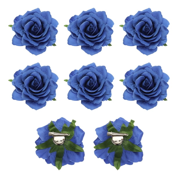 Uxcell 8 Pcs Clips de Pelo de Flor de Rosa de 4 Pulgadas, Pines de Flor para Mujeres, Accesorios para el Cabello, Azul