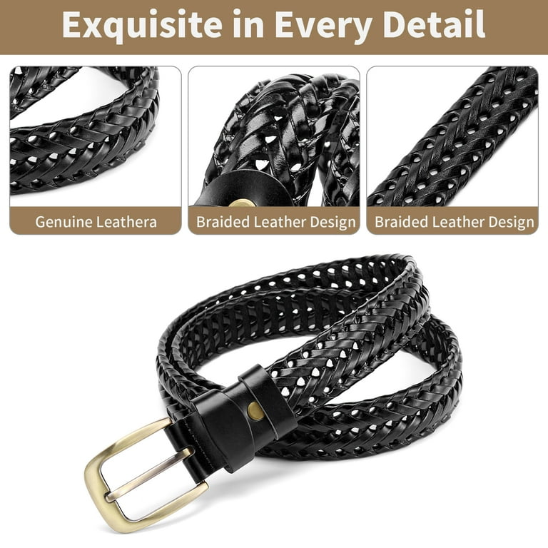 Sendefn Men's Leather Braided Belt, Black photo 5