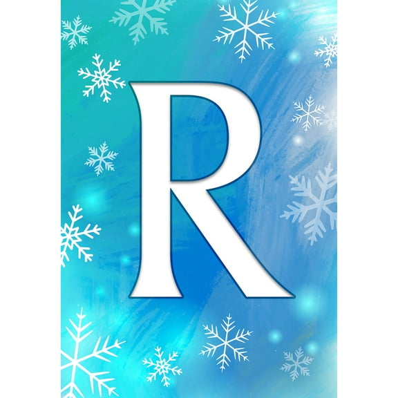 America Forever Winter Monogram Letter R Garden Flag Vertical Double Sided 12.5 x 18 inches Blue Snowflake Winter Holiday Seasonal Flags for Outdoor, Yard, Porch Decoration Snowfall Garden Flag
