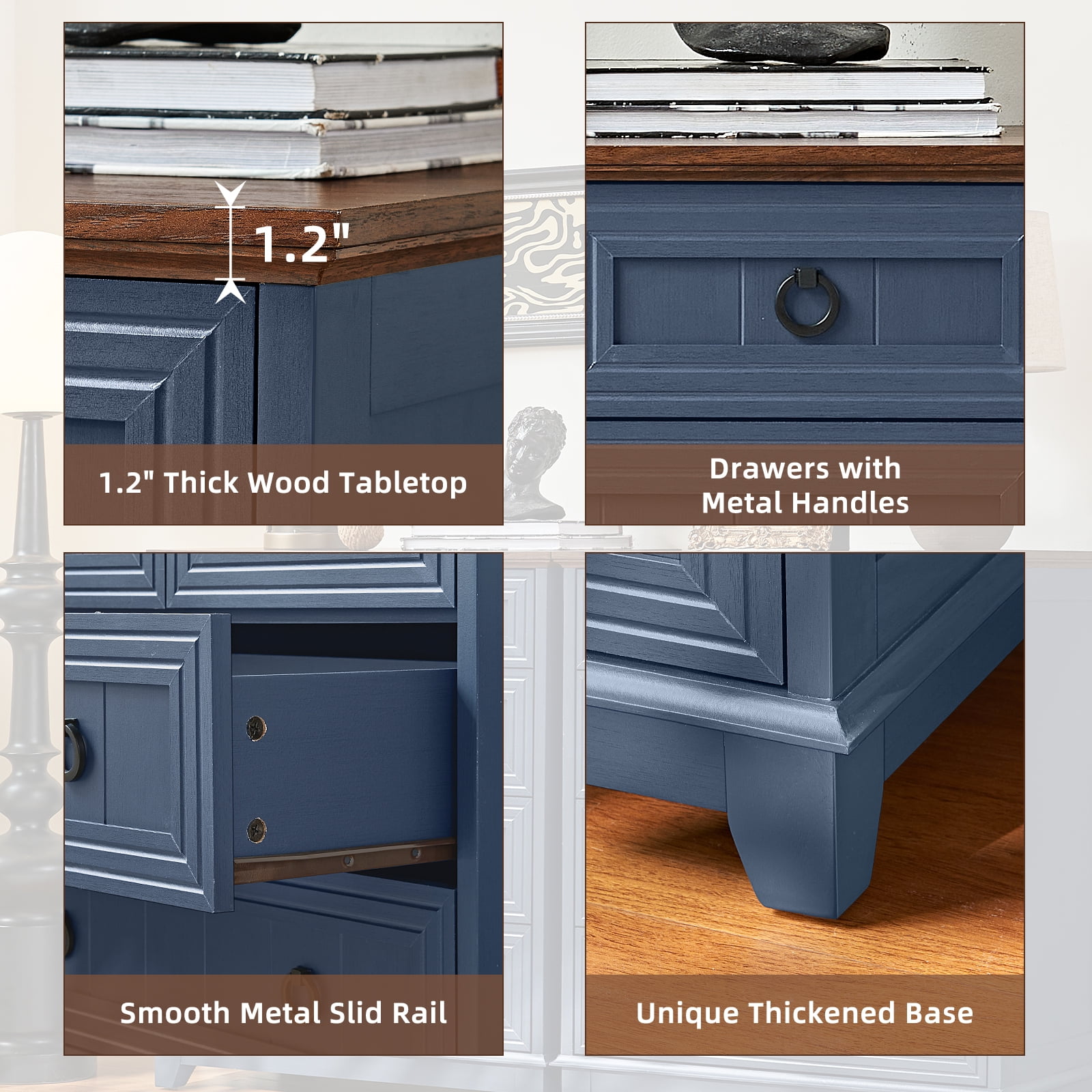 5 Drawer Blue Bedroom Dresser, Modern Vertical Dresser Drawers Wood Organizer for Living Room Entryway Small Spaces