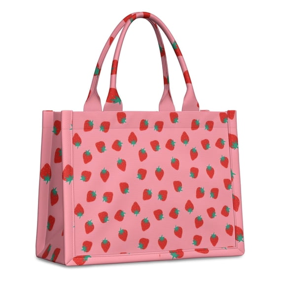 Large Capacity Tote Bag,Red Strawberry Plants Fruit Pink Pattern Handbag Fashion Luxury Tote Bag,15.7"x13"x 5.1" Inches,Laptop Compatible