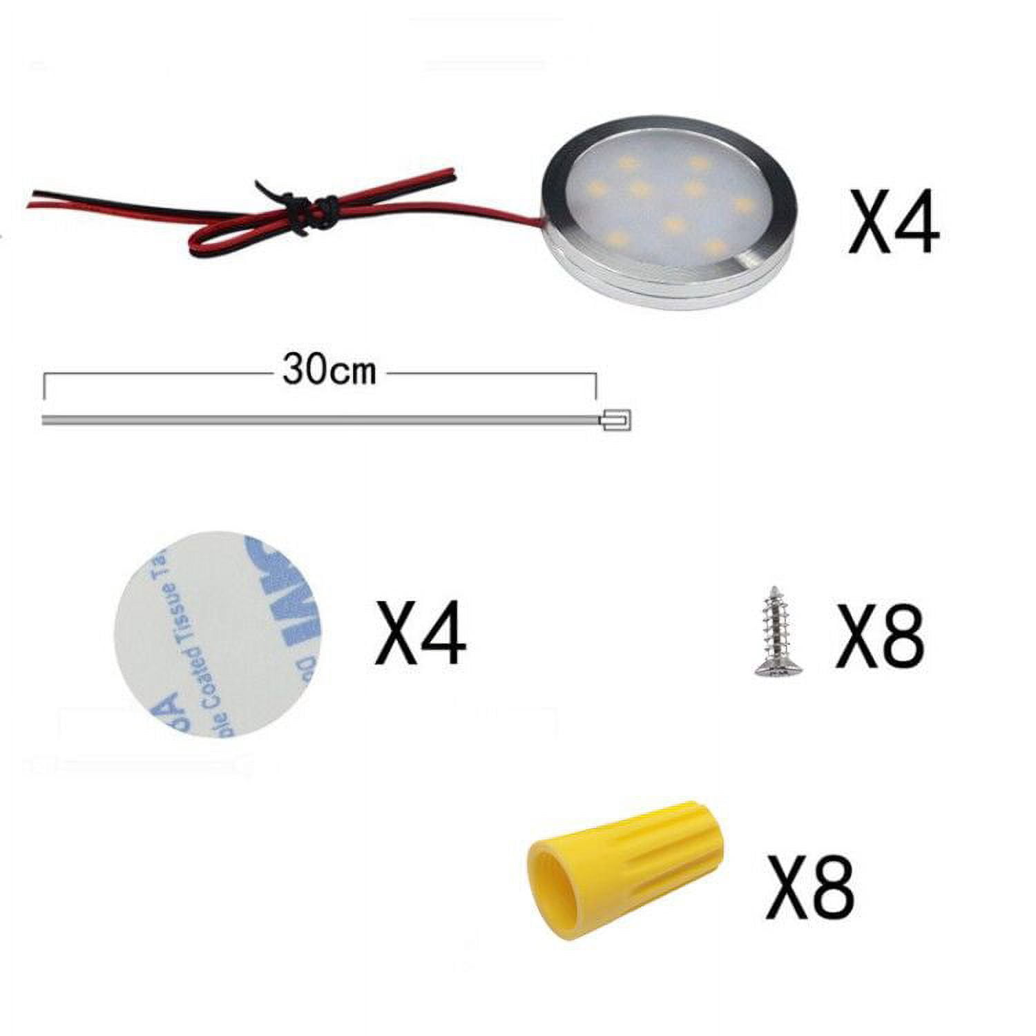 Under Cabinet LED Puck Lights - Slim Aluminum, 2W Hardwired, Round Shape, 30cm for Kitchen Counter Lighting(4 Pack)