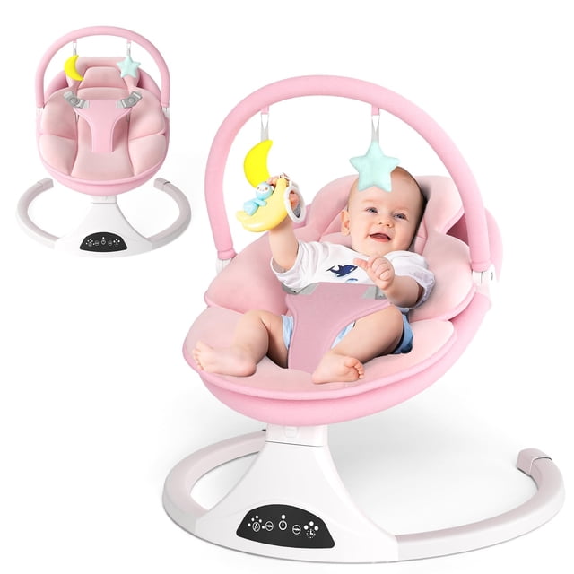 Columpio eléctrico para bebé RIVIPLOU 5 velocidades con control remoto, rosa