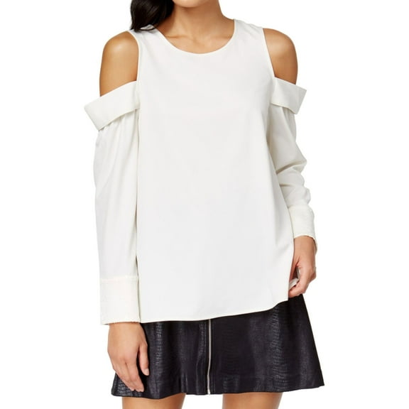 Kensie Womens Cold Shoulder Knit Blouse, Off-White, X-Large