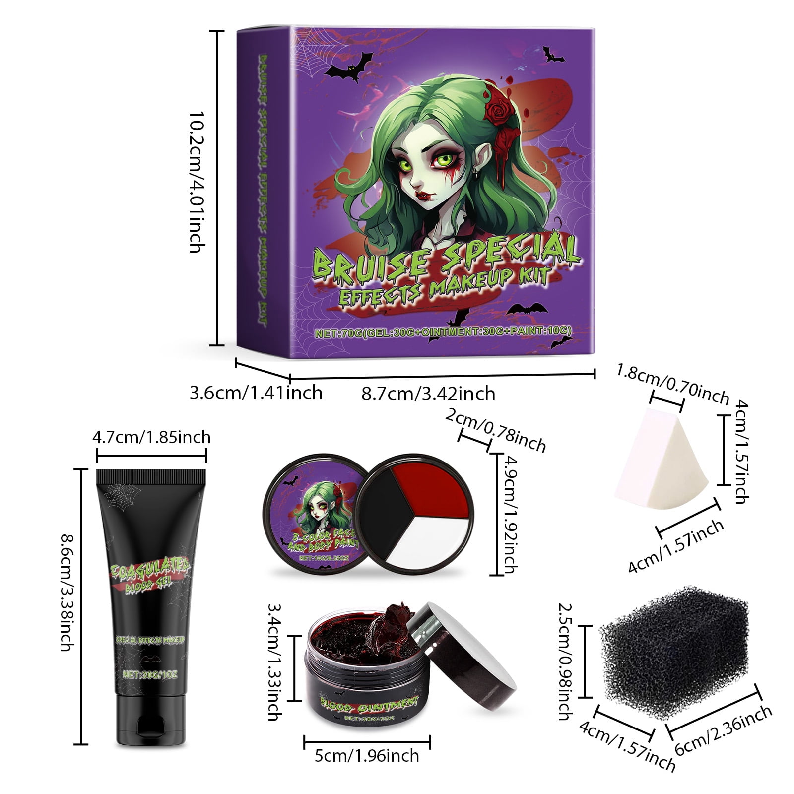 Alvantor Halloween SFX Makeup Kit with Fake Blood Gel & Sponges for Cosplay Party