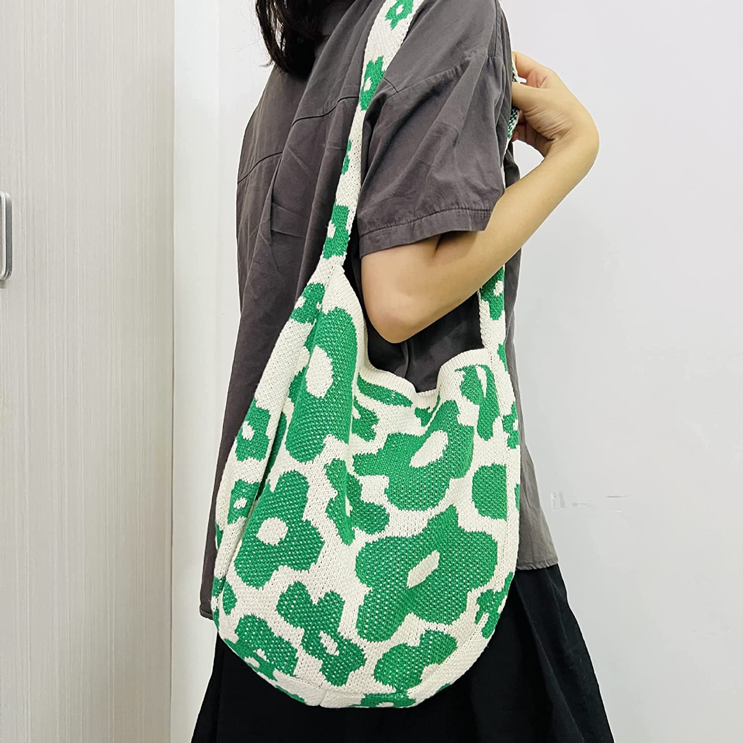 Kukuzhu Fairy Grunge Knitted Shoulder Bag Y2K Fairycore Tote Bag 
