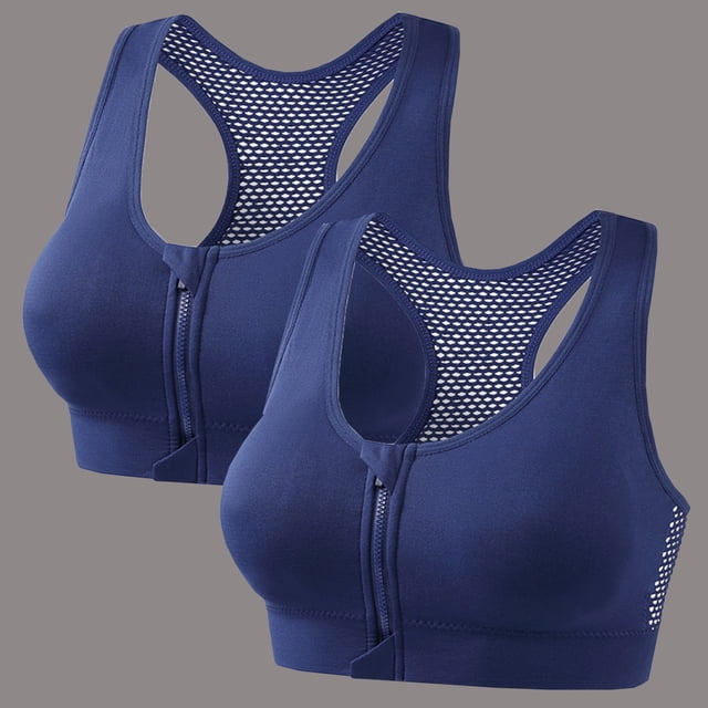 huilin 2PC Womens Front Zip Wireless Sports Bra Cross Back Seamless Push Up Bra for Daily Wear and Light Exercise