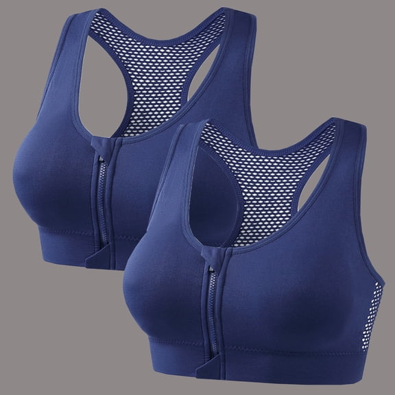 SwiftWear Women's 2 Pack Racerback Sports Bra Front Zip Wireless Workout Bra with Breathable Mesh Medium Support for Running Yoga Gym & Training