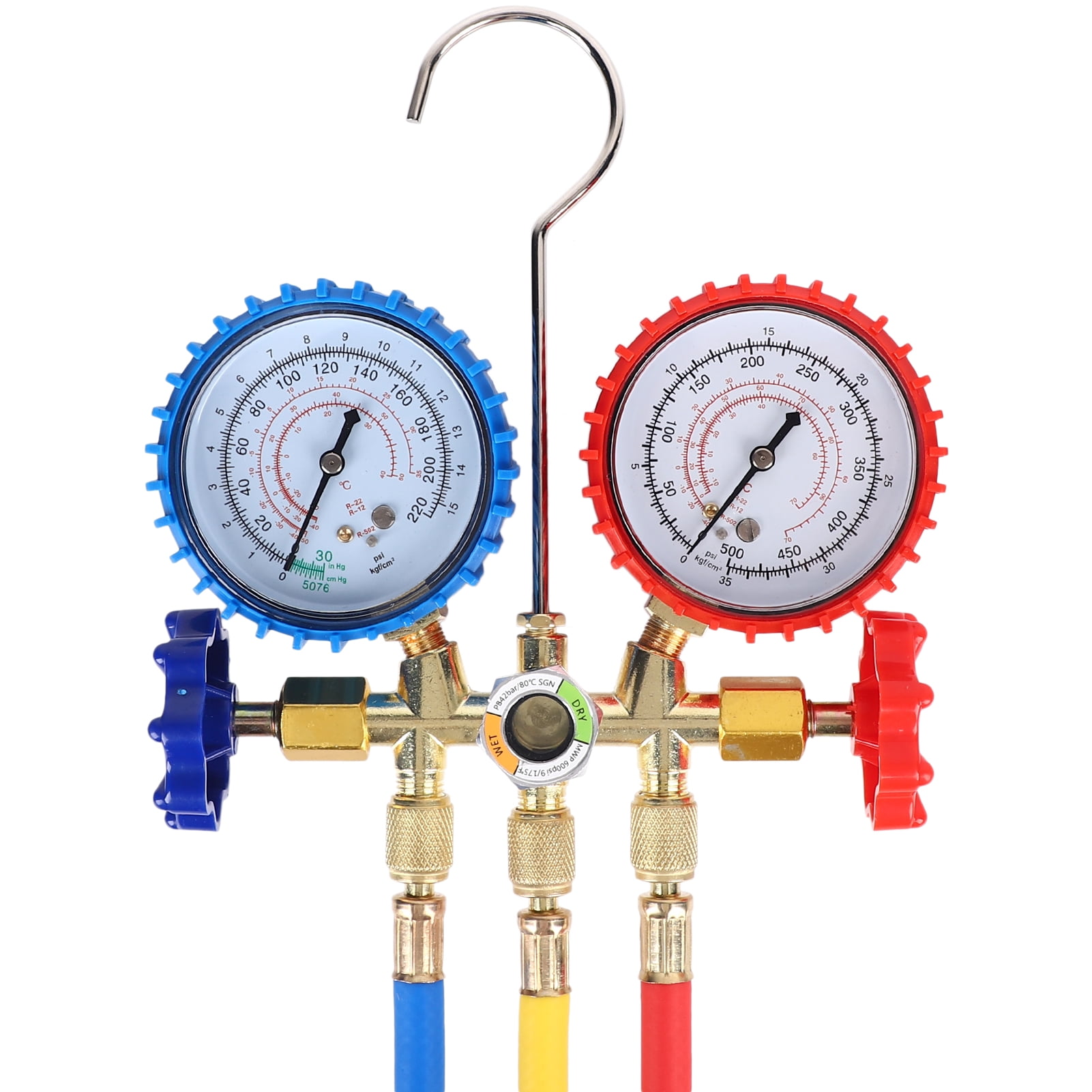 CACAGOO Ac Manifold Gauge Hose Kit Ac Gauge Set 3 Way AC Manifold Gauge Set For R134A, R410A, R404A Refrigerants, With Quick Couplers, 410 Adapter, Puncturing Can Tap, Valve Core Tool