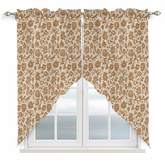 Brown Floral Swag Valances for Windows 2 Pack, Kitchen Window Curtains 36 Inch Length, Vintage Rustic Flowers Botanical Spring Privacy Swag Curtains for Living Room/Bathroom with Rod Pocket 36"x36"