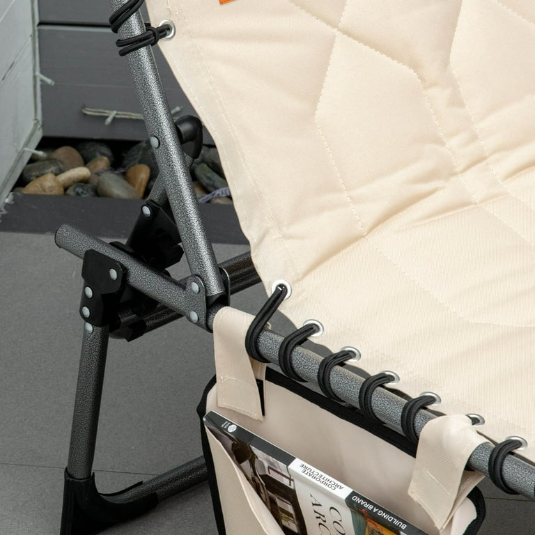 Outsunny Folding Chaise Lounge Chair Outdoor Padded Reclining Chair with 5 position Adjustable Backrest Pillow and Pocket for Patio Deck Beach