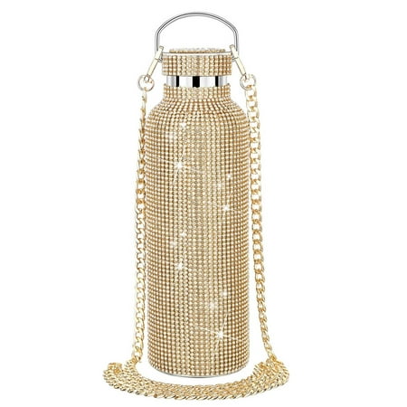 

TBOLINE Rhinestone Water Bottle Stainless Steel Glitter Vacuum Insulated Shiny Thermal Cup(Gold 500ml)