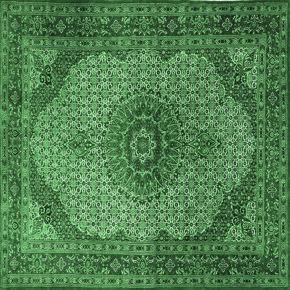 Ahgly Company Indoor Square Medallion Emerald Green Traditional Area Rugs, 6' Square