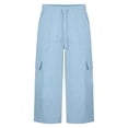 thumbnail image 5 of cocolona Womens Casual Capri Cargo Pants Elastic Waist Drawstring Wide Leg Outdoor Hiking Cropped Pants with Pockets, 5 of 5