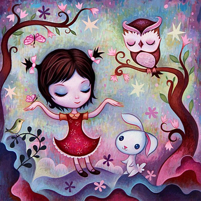 Cuadros Decorativos Kitty Owl Girl 5D Kits de pintura de diamantes DIY Decoración de pared de taladro redondo completo (sz3199) Wdftyju de costura negro 4 estilos