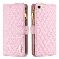 Dteck Case for iPhone 7/iPhone 8/iPhone SE 2nd 3rd Gen,Shockproof 9 Card Holder Slots Zipper Pocket Handbag Case PU Leather Magnetic Closure Kickstand with Wrist Strap TPU Flip Cover,Pink
