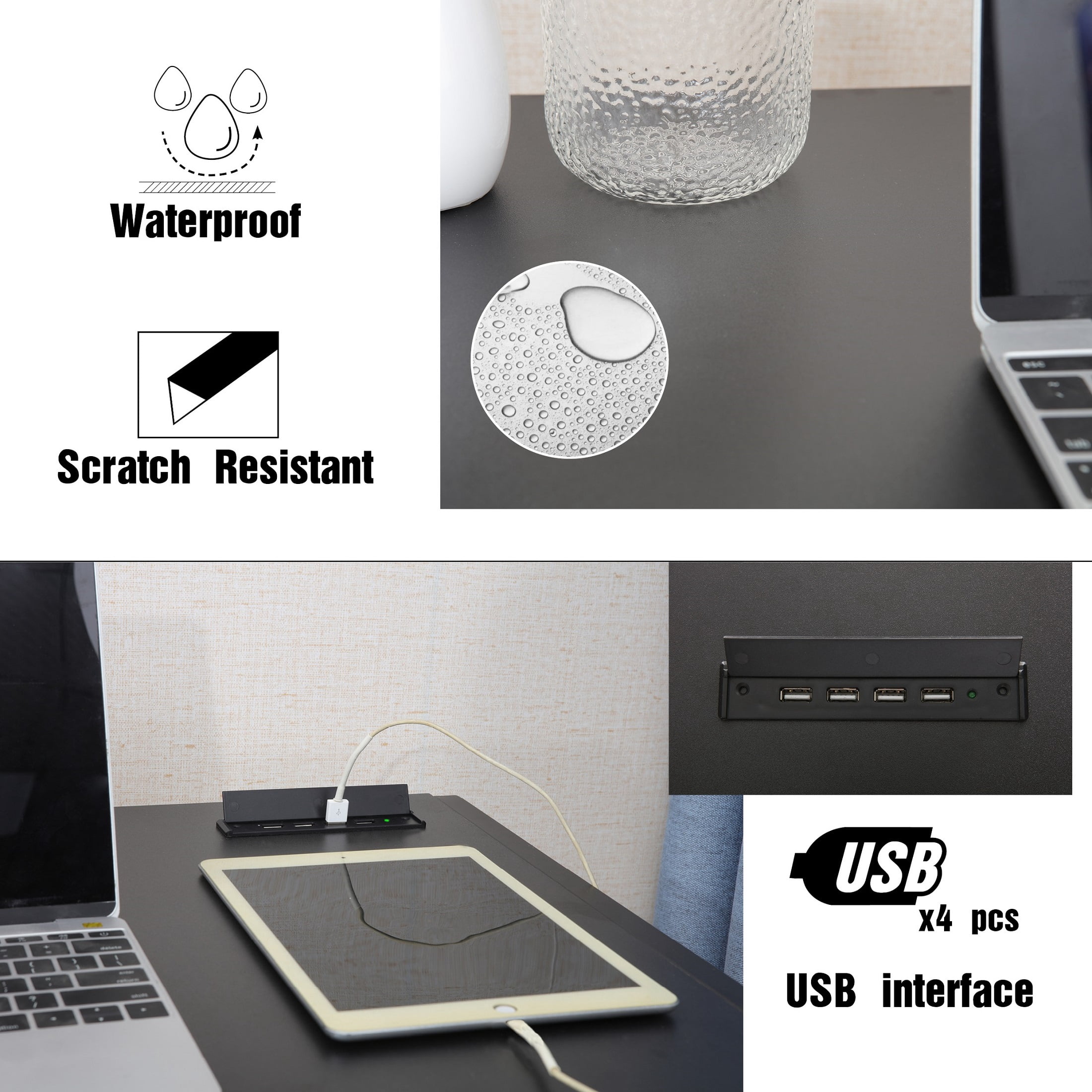 JJS Small Computer Desk Simple Style Writing Desk for Small Spaces 40 Inch Home Office Modern Student Study Laptop Writing Table with Storage Bag USB Hub, Black…