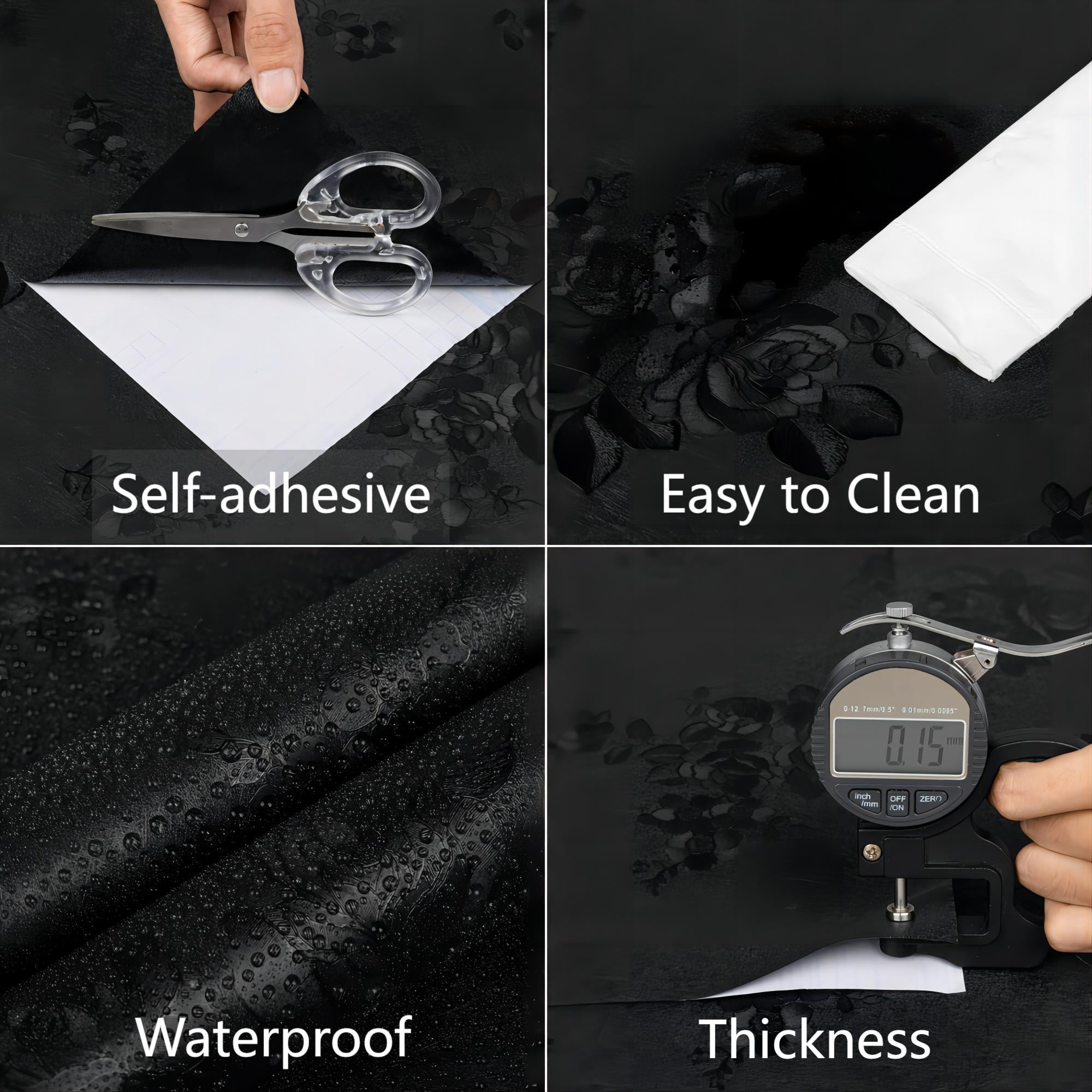 UMIGGEE Black Wallpaper 17.7-in x 118-in Embossed Rose Self Adhesive Wall Paper Gray Peel and Stick Wallpaper Vinyl Contact Paper for Home Decoration Cabinet Furniture Renovation