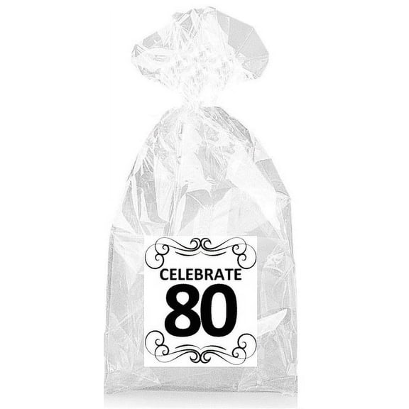 Elegant Celebrate 80th Birthday Party Favor Bags with Ties - 12pack