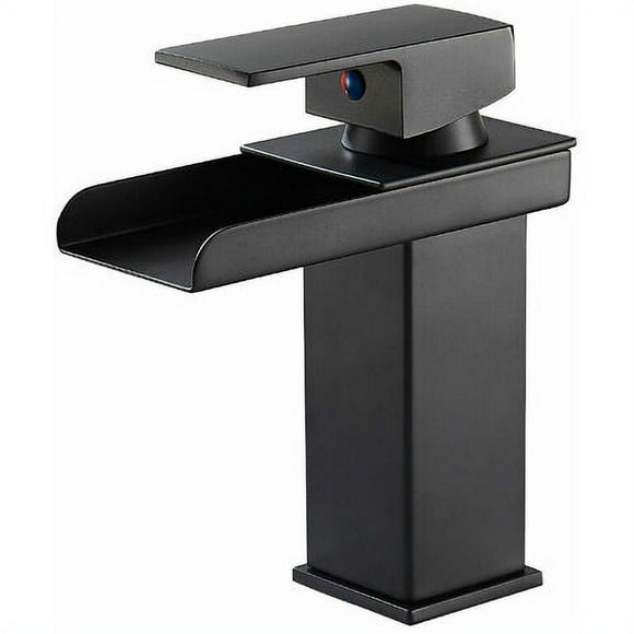 Fine Copper Four Sided Basin Faucet, Black Paint Wide Mouth Waterfall Faucet, Bathroom Sink, Hot and Cold Mixer Tap
