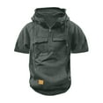 thumbnail image 1 of Men Solid Multi-pocket Short Sleeve Cargo Pullover Hoodies Workout Outdoor Sweatshirt(Dark Gray,L), 1 of 5