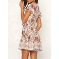 thumbnail image 3 of Vestido corto playero de verano para mujer, cruzado, con escote en V, estampado floral bohemio, con volantes y corte en A, 3 of 7